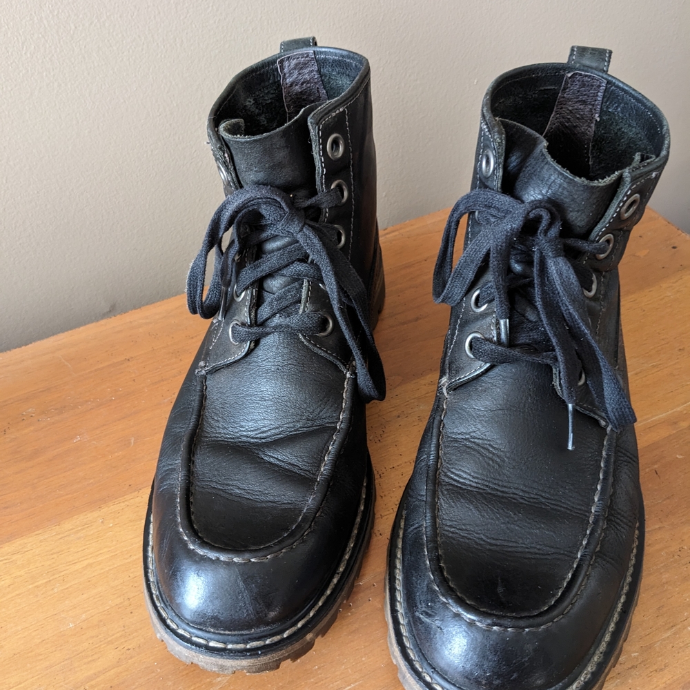 Black Leather Lace-Up Ankle Boots